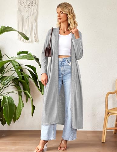 Ekouaer Women Zipper Robe Long Sleeve Loungewear Lightweight Housecoat Full Length Nightgown with Pockets4