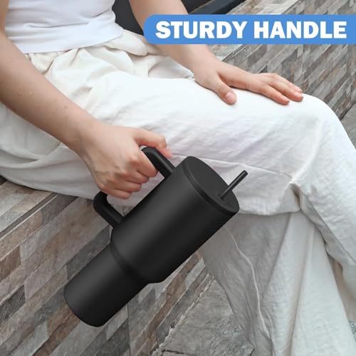 Image of Personalised with Your Name, 1200ml Tumbler with Straw-Handle-Stainless Steel Double Wall Insulated Cup | Leakproof Sipper Mug for Hot-Cold Drinks |Coffee - WaterTumbler (Black castom)