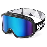 Keary OTG Ski Snow Goggles for Men Women Adults Youth Anti-fog 100%UV Protection Skiing Winter Snow Sports Goggles over Glasses Compatible With Helmet, Blue Snowmobile Goggle for Adult Snowboard Gear