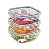 Snips - Set 3 Contenitori per Alimenti 0,5L Trasparenti, Coperchio Salva Freschezza con 4 Chiusure di Sicurezza - Contenitore per Cibi 14,7x14,7x8 Frigorifero, Microonde e Lavastoviglie, Made in Italy