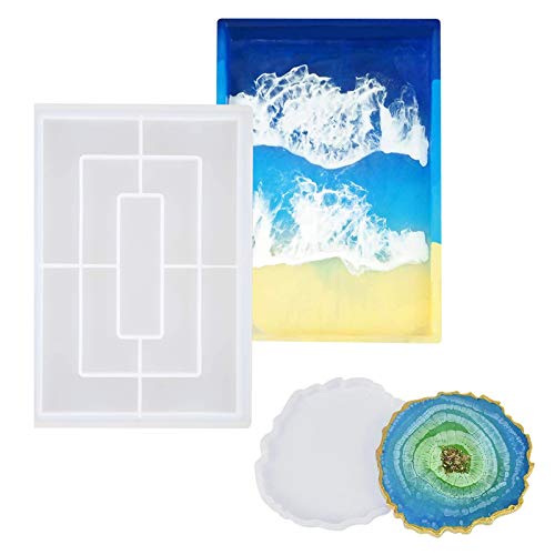 Silicone Resin Tray Molds,Rectangle Rolling Tray Molds with Edges, Coaster Molds, Large Rolling Tray Mold for Home Decoration,DIY Jewelry Holder for Valentine's Day Patrick's Day