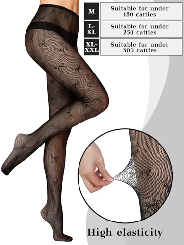 Ramede 6 Pairs Women Fishnet Thigh High Stockings Waist Tights Bow Patterned Goth Fishnet Leggings Pantyhose for Halloween3