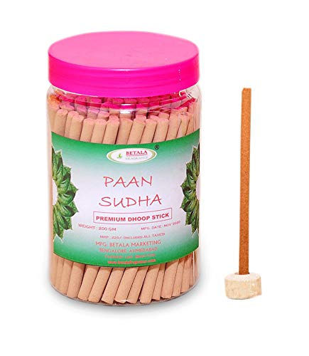Image of Betala Fragrance Pan Sudha Flavour Dhoop Sticks, 200 g Dhup Batti Stick with Stick Stand Holder, Bamboo Less & Non Charcoal (Pan Sudha)