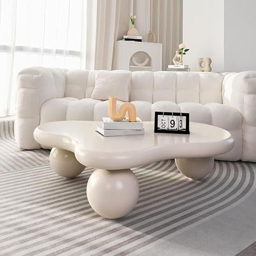 Mesa de centro con diseño de nube irregular con 3 patas de bola para sala de estar y dormitorio, fácil de montar