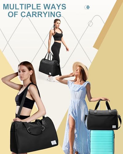 Image of Travel Duffel Bags for Women & Men - Weekender with Shoe & Laptop Compartments - Carry On, Overnight, Gym & Hospital Bag - Black