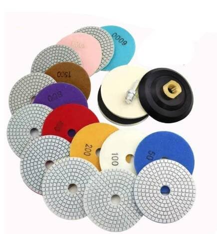 Diamond Polishing Pads 4 Inch Set, 30-6000 Grit Wet Dry Kit | Includes Backer Pad, 5/8-11 Thread, For Drill & Grinder, Multiple Grit Levels, Tile Polishing