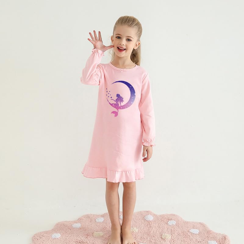 Tkria 2Pcs Girls Nightgowns Toddler Nightdress Soft Cotton Sleepwear 2-10 Years Long Sleeves Nightie Dress Pajamas Kids Girls2