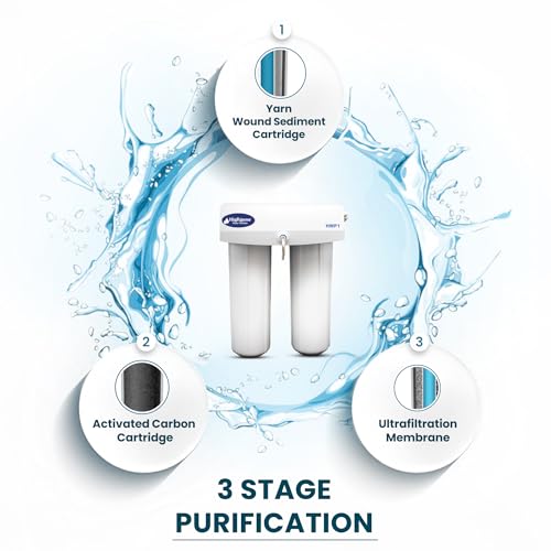 Image of Highgene Non Electric Water Purifier for Home, 3-Stage Ultrafiltration System with 2 Year Filter Life*, Removes Chlorine, Heavy Metals & Impurities, No Water Wastage, Safe Drinking Water Under 500 TDS