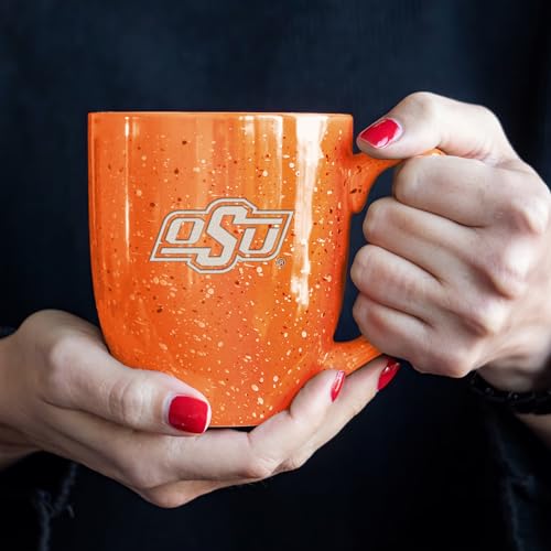 Image of Rico Industries NCAA Oklahoma State Cowboys Orange Personalized 16 oz Team Color Laser Engraved Speckled Ceramic Coffee Mug