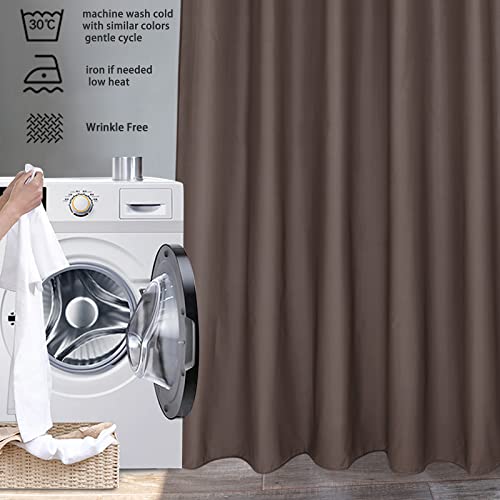EurCross Brown Shower Curtains Mould Proof Resistant Washable, Quick Dry Water-resistant Fabric Bathroom Shower Curtain 180 x 180cm Drop with 12 Plastic Hooks