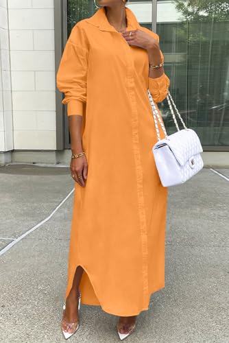 Image of Choichic Shirt Dresses for Women Casual Long Sleeve Cotton Button Down Maxi Dresses