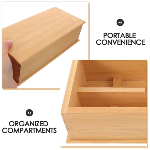 Boîte à couverts en naturel compartiments divisés couvercle anti-poussière rangement maison - 4