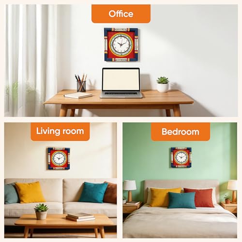 Image of AAKRITI ART CREATIONS Wall Clock Handcrafted Warli Art Dial with Glass Frame Blue, Red | Wall Clock for Home, Home Decoration | Lightweight Wooden wall Decor | Matte Finish