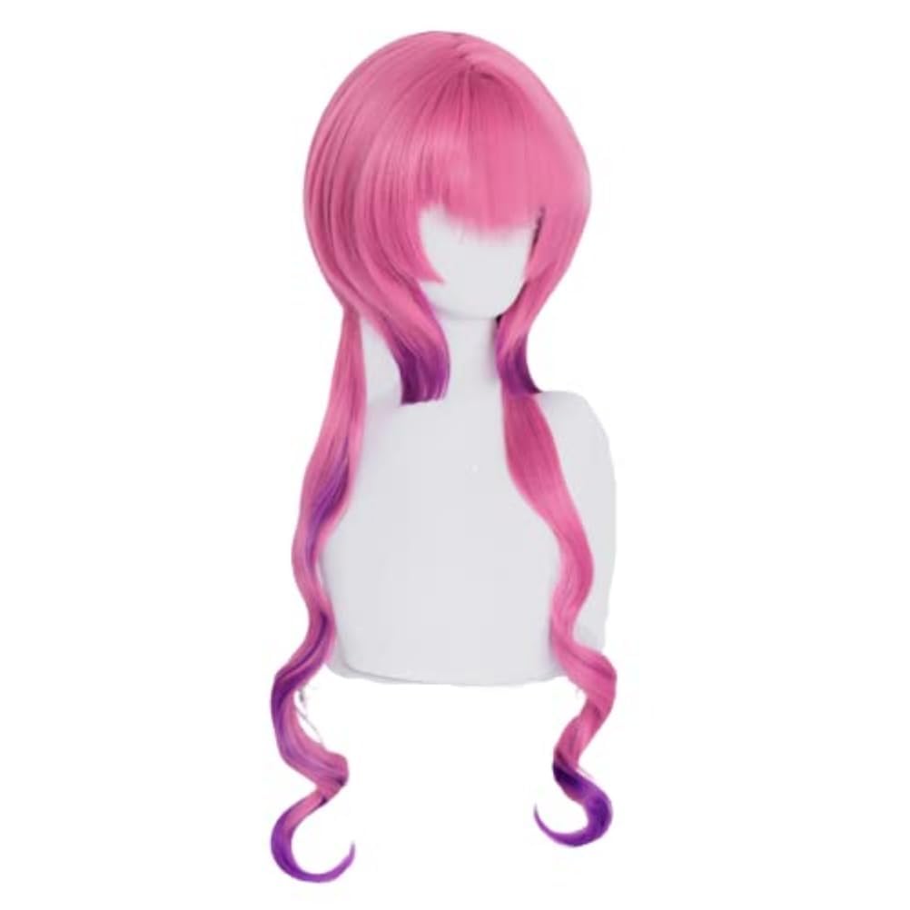 Ilulu Cosplay Wig Kobayashi-san Chi no Maid Dragon Twin Ponytails Gradient Pink Purple Synthetic Long Curly Hair Wig Cap