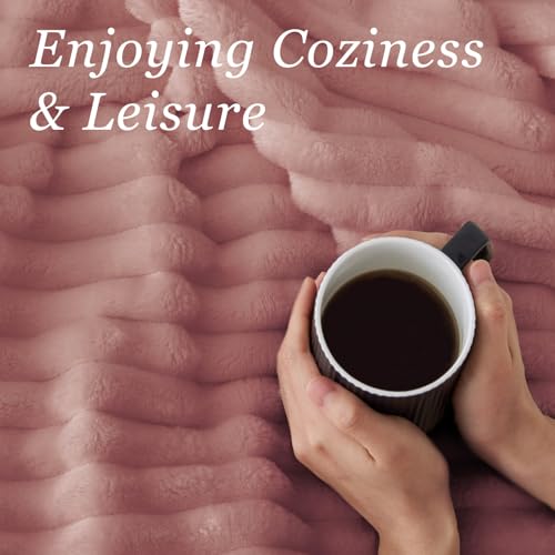 Image of BEDELITE Striped Fleece Throw Blanket, Dusty Pink, 50 inchx60 inch | 300GSM Microfiber Fleece, Soft Cozy, Lightweight Warm, Double-Sided Plush, Machine Washable, Gift, Room Decor, for Couch Sofa