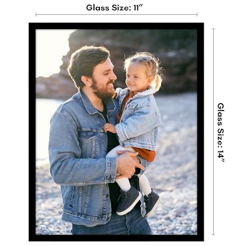 Image of Americanflat 11x14 Picture Frame with Shatter-Resistant Glass - Streamline Collection - Thin Border Picture Frame for Wall Display - Hanging Hardware Included - Black
