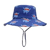Foruhoo Baby Mädchen Mütze Sonnenhut, Kinder Hut UV-Schutz mit Kordelzug, Breite Krempe Sommerhut (Hai,48cm / 6-12 Monate)