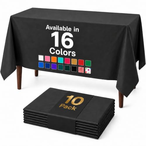 Auros Premium Plastic Tablecloths 10 Pack 54 x 108 Inch Rectangle Disposable Table Covers for 8FT Tables Thick & Durable Waterproof & Spill-Proof Easy Cleanup for Parties Wedding Onyx Black