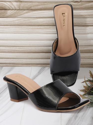 Image of Denill Women's Slip-On Heeled Sandals Square Toe, Textured Upper & Non-Slip Sole