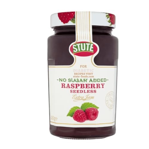 Stute No Added Sugar Raspberry Seedless Jam 430g x 2, Natural Berry Fruit Sweet Spread Low Calorie Preserve Cream Tea Marmolade with Welari Thank You Card | (2pack) (860g)