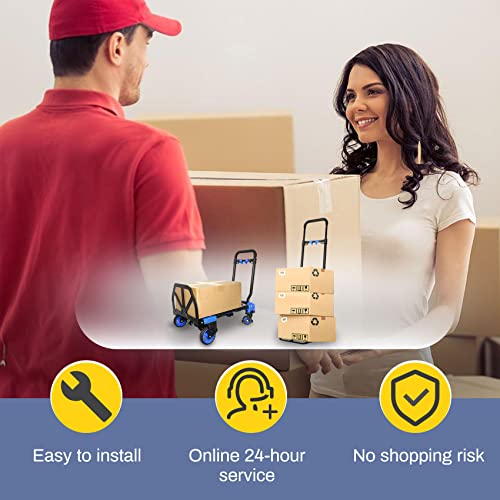 Aowoil Foldable Hand Truck Heavy Duty 440Lb Load Carrying,Convertible Hand Cart With Retractable Handle,Silent 4-Wheel Folding Hand Truck,For Luggage/Travel/Personal/Mobile/Office Use (Blue) #TOP5