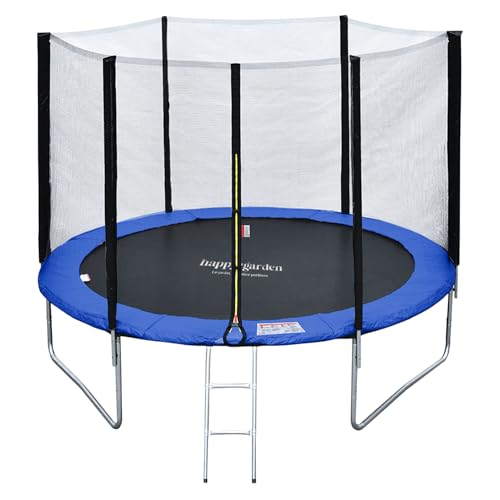 Happy Garden Pack Trampolín Redondo Premium para niños 305cm Reversible Azul/Verde ADELAÏDE + Red, Escalera, Lona y Kit de Anclaje, fácil Montaje