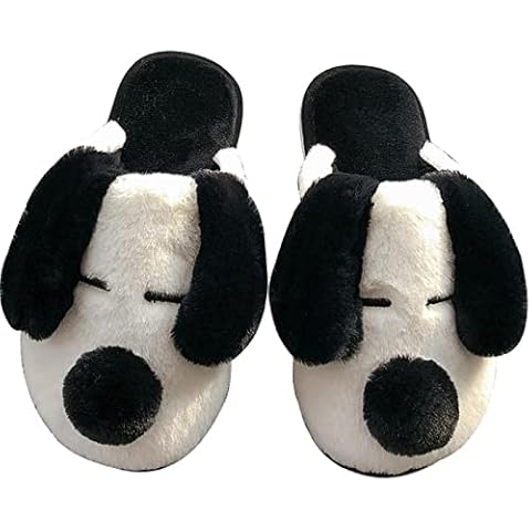 PERFECTHA 36-42 Cute Dog Slippers, Couple Cartoon Cozy Animal Plush Slippers with Anti-slip Sole, Winter Warm Funny Dog House Slippers for Women Men Indoor Outdoor, White Cover