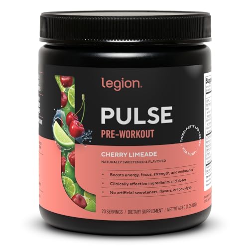 Image of LEGION Pulse Pre Workout - All Natural Nitric Oxide Preworkout Drink to Boost Energy, Creatine Free, Naturally Sweetened, Beta Alanine, Citrulline, Alpha GPC (Cherry Limeade)