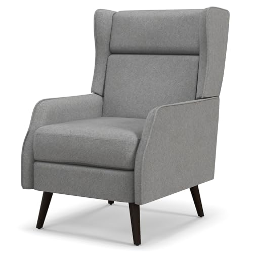 HOMASIS Sillón Sofá con Respaldo Alto de Tela, Sillón clásico con cojín, Muelles ensacados elásticos, Patas de Madera Maciza de Caucho, Sillón tapizado para salón, Dormitorio, 68x82x102cm (Gris)