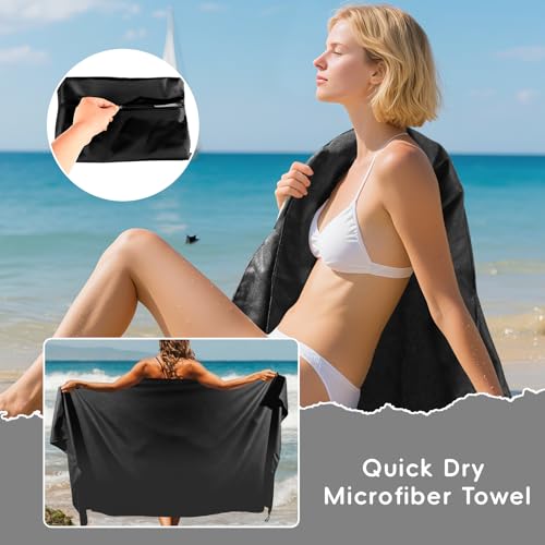 HOMIKLSA Mikrofaser Handtuch 3 Set - Groß 200×100cm & 2 Klein 80×40cm, Schnelltrocknend Microfaser Sporthandtuch, für Reisehandtuch, Badetuch, Fitness & Sport Handtücher und Strandtuch (Dunkelgrau)