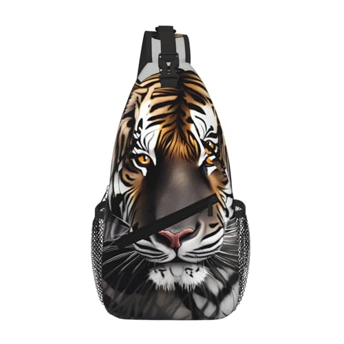 Sac de poitrine diagonal pour homme motif Tiger at rest compact
