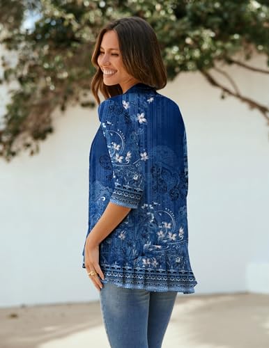 Image of Zeagoo Women's Open Front Cardigan 2026 Spring Summer Lightweight 3 /4 Sleeve Draped Ruffles Cardigans S-3XL