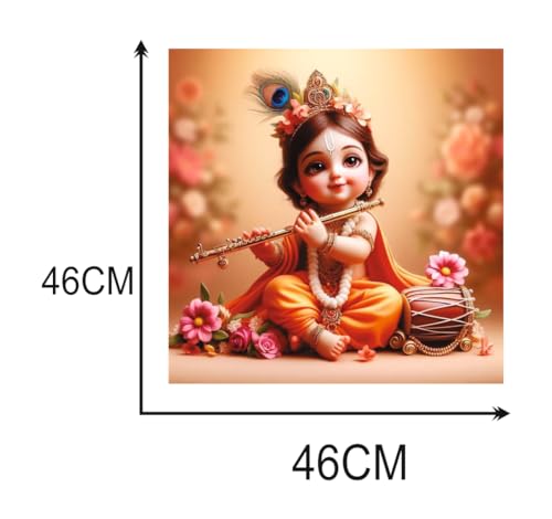 Image of Baby Krishna Flute And Drum Wall Poster for Pooja Room, Office, Kids Room (Size- 46CM X 46CM)