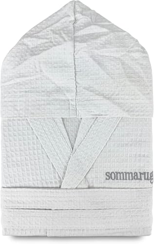 Generico Sommaruga Accappatoio Unisex in Cotone 100% a Nido d'Ape – Leggero, Ultra Assorbente, 350 g/m² – Ideale per Casa, Palestra, Spa e Viaggio – (IT, Testo, L, Regular, Regular, bianco)