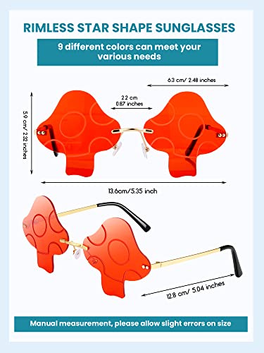 Leinuosen 3 Pairs Rimless Mushroom Shape Sunglasses Funky Retro Prom Party Sun Glasses Metal Frame Cute Fun Sunglasses for Men Women(Red, Light Blue, Gradient Color)2