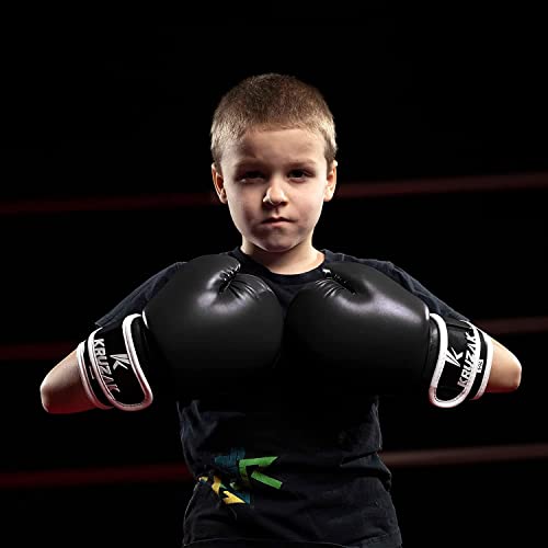 Kruzak Plain Kids Focus Mitts And Boxing Gloves Set For Kickboxing And Muay Thai Mma Training -Unisex Kit With Punching Pads For Martial Arts And Karate - Black 4Oz #TOP7