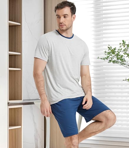 Image of NACHILA Men's Pajama Set, Cooling Bamboo Viscose Short Sleeve Top & Shorts