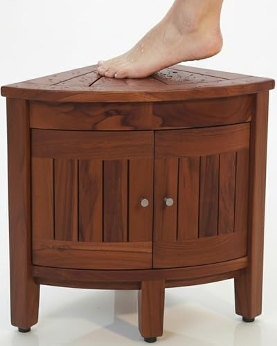 Image of AquaTeak Kai Corner 15.5 inch Teak Shower Bench with Cabinet