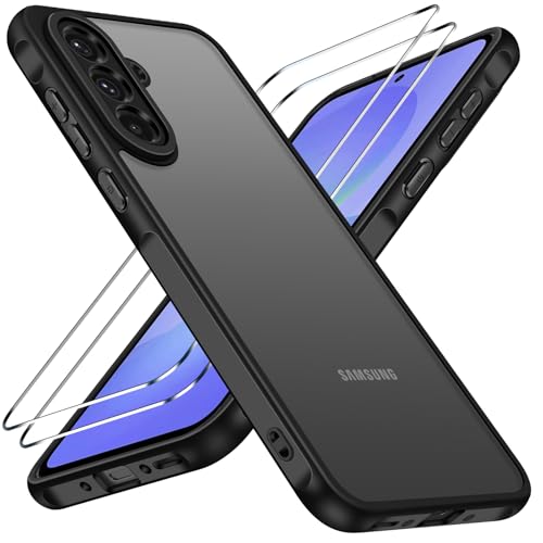 iVoler Hülle für Samsung Galaxy A36 5G mit 2 Stück Panzer Schutz Glas [Militärstandard] Stoßfest [Kameraschutz] Handyhülle Matt Durchscheinende Rückseite Anti-Fingerabdruck Schutzhülle Case Schwarz