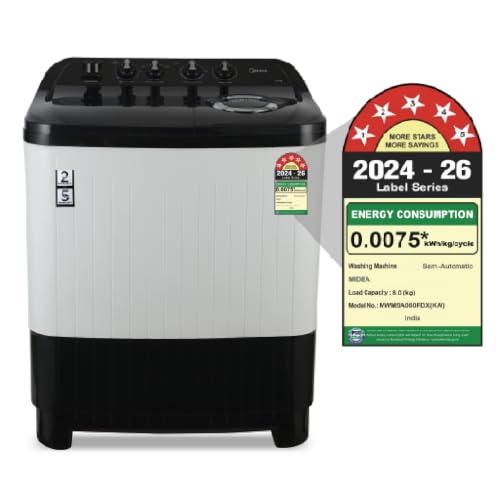 Image of Midea 8kg Semi Automatic Top Load Washing Machine, Dual Wave Pulsator, 1350 RPM High-Speed Spin, Air Dry Spin Lid, Collar Scrubber, Top Load Washer (MWMSA080PDX (KW), Black-White)