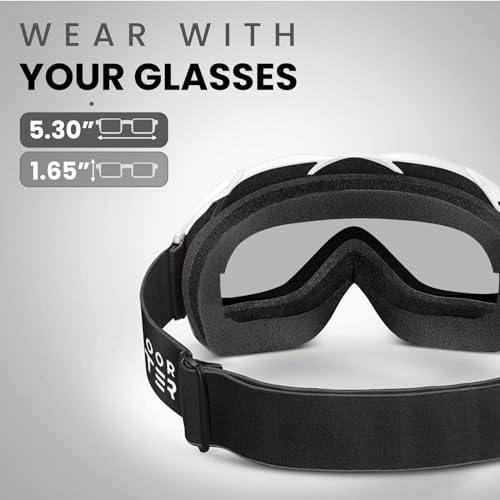 Image of OutdoorMaster OTG Ski Goggles - Over Glasses Ski /Snowboard Goggles for Men, Women & Youth - 100% UV Protection (White Frame + VLT 36% IceBlue Lens)