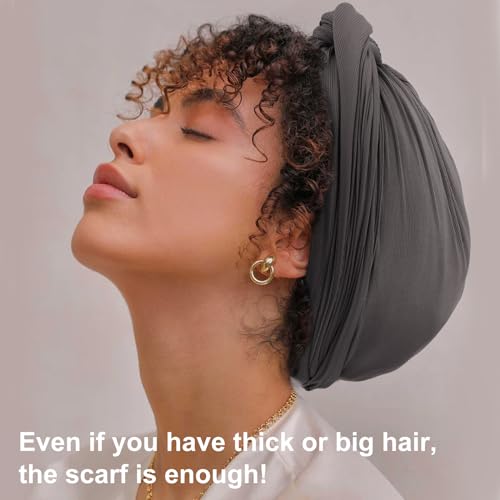 DRESHOW Hair Wrap for Women Ribbed Soft Stretch Jersey Head Scarf Breathable Lightweight Turban Solid Color - Image 2