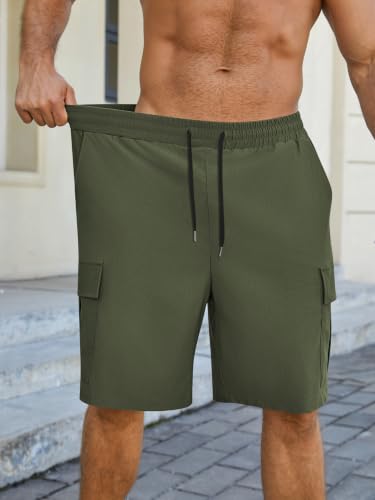 Image of Hardaddy Men's Casual Stretch Cargo Shorts Classic Drawstring Elastic Waist Relaxed Fit Work Short with 5 Pockets