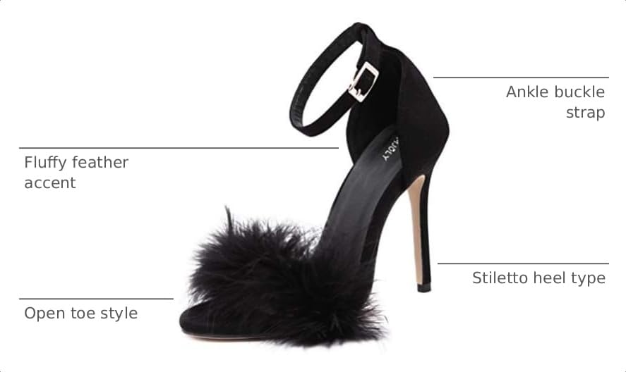 Image of MMJULY Women's Open Toe Ankle Strap Fluffy Feather Stiletto High Heel Dress Sandal