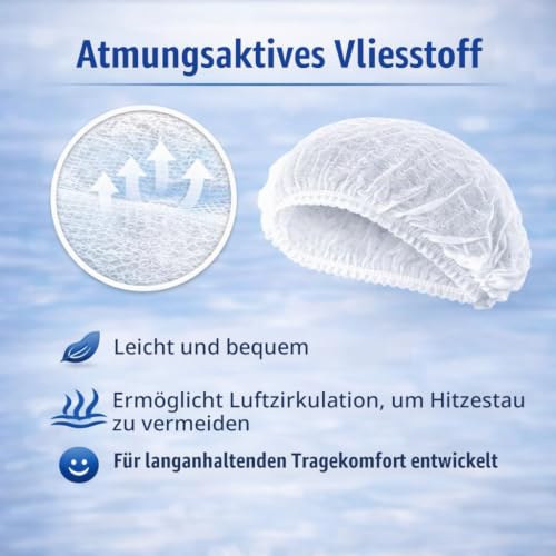 Foto von B-well Feather 100 Stück Einweg Nicht Gewebt Bouffant Kappen Einweg Haarhaube Haarnetz 53,3 cm mit elastischem Stretch-Band (Weiss)