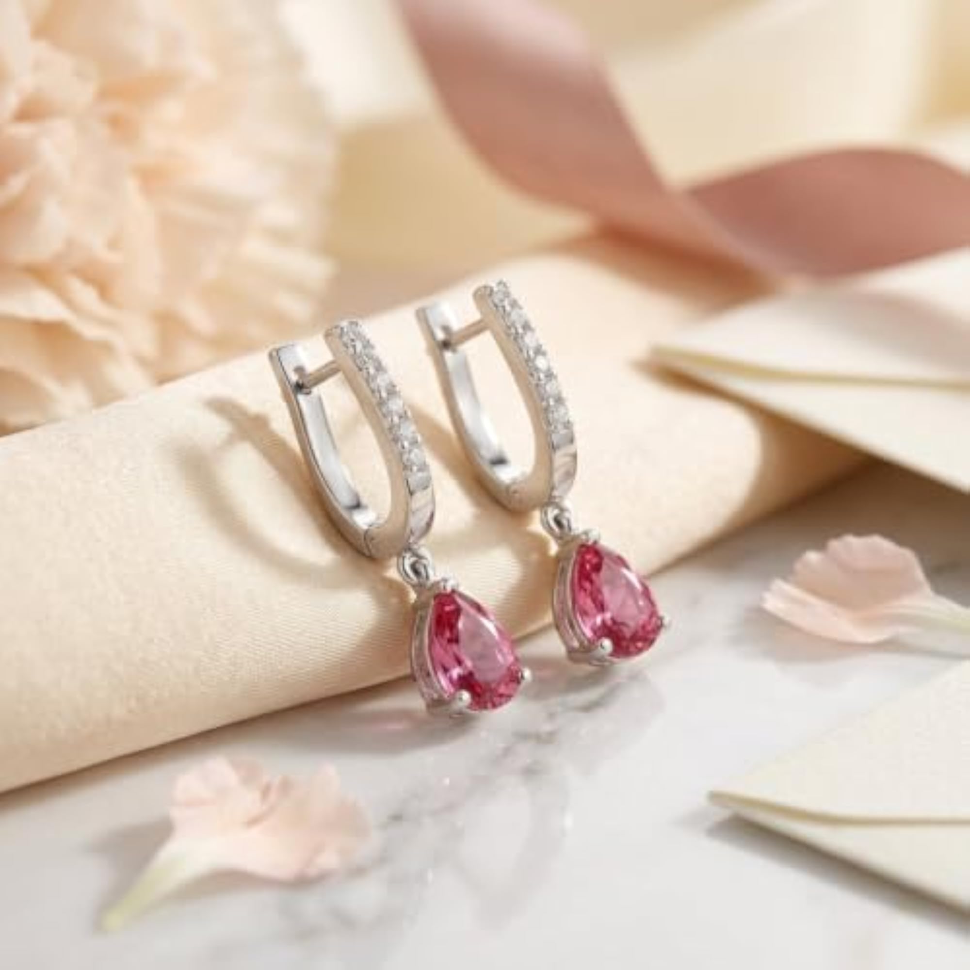Women's Rhodium Plated 925 Sterling Silver Teardrop Dangling Drop Earrings