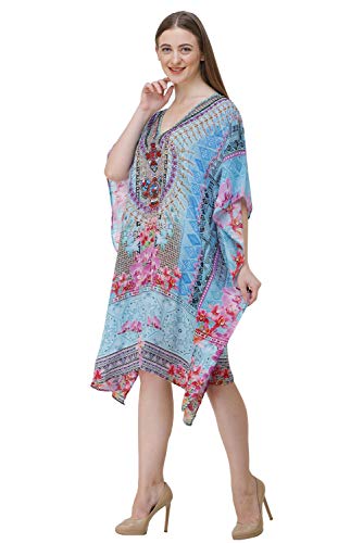 Image of RAVI RAJORIA Georgette Digital Printed Beach Wear Kaftan Blue Free Size R800 | Multi Color 2