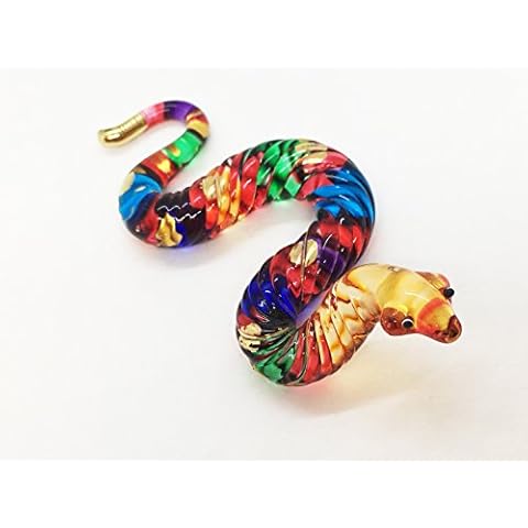 WitnyStore Glass Snake Figurine - Collectible Animal Art - Colored Hand Blown and Painted Glass Miniature Table Decor Collector's Item Perfect for Gifts and Souvenirs 1.5" H x 2.75" L x .5" W Cover