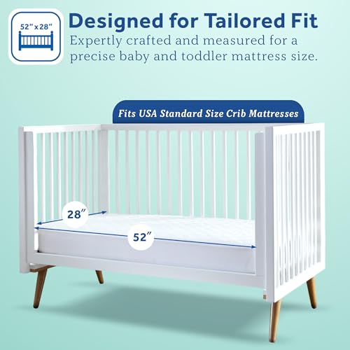 Image of Sealy Baby Allergy Protection Plus Fitted Waterproof Infant Crib Mattress Protector Pad and Toddler Bed Cover, Durable & Comfortable Topper, Machine Washable and Dryer Friendly, 52 inch x 28 inch- White