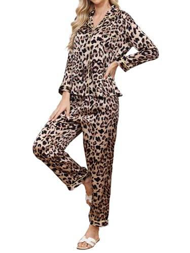 Corna Womens Button Down Pajama Sets, Soft Satin Pajama Set for Women, Comfy Pajamas for Women Set